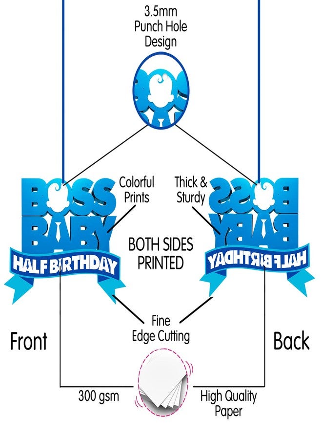 Zyozique Boss Baby Half Birthday Ceiling Hanging Streamers Kids Theme for Baby Shower 1/2 Birthday Decorations Supplies (Pack of 8) - Image 3